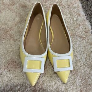 Yellow Patent Leather Flats with White Trim